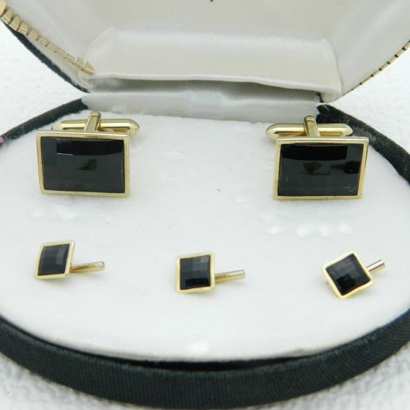 SWANK Other - SWANK Signed Gold Tone Faceted Black Glass